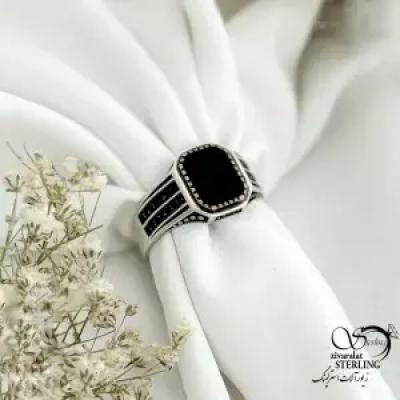 انگشتر عقیق مشکی نقره ایتالیا طرح کلاسیک کد 21424