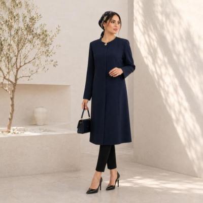مانتو اداری بلند زنانه با جنس کریشه اندونزی و قیطون دوزی شده با قد 115