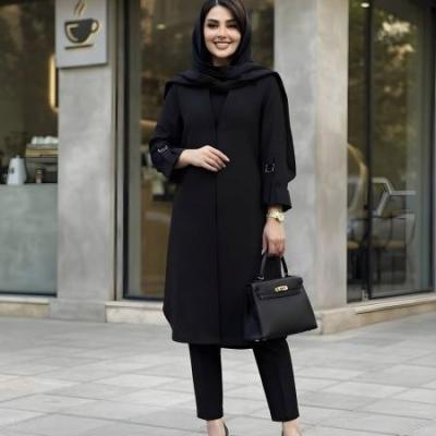 مانتو قواره دار اداری با جنس شانتون اندونزی و قد 107 سایز 48 تا 58