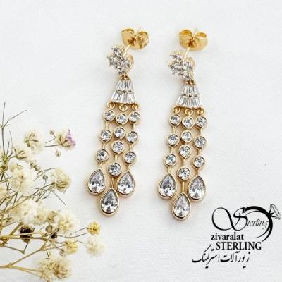 گوشواره ژوپینگ آویز اشکی طرح طلا کد 17465