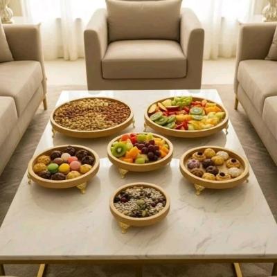 اردو خوری گرد اردو چوبی سینی 5تکه چوبی گرد .سینی پنج تکه پایه دار چوبی