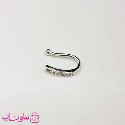 پیرسینگ فیک بینی مدل نگیندار نقره ای رنگ کد 90