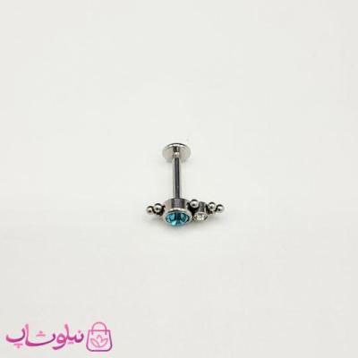 پیرسینگ گوش نقره ای رنگ مدل نگین آبی کد 159
