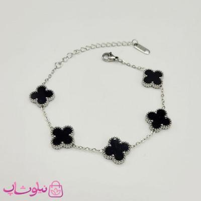 دستبند دخترانه مدل ونکلیف مشکی نقره ای کد 1398