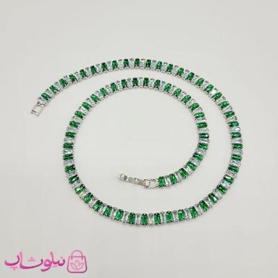 گردنبند زنانه تنیسی پهن دورنگ سبز سفید کد 2598