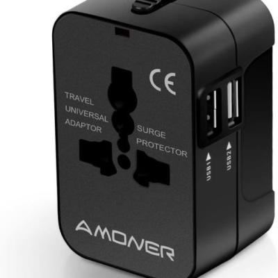 آداپتور مسافرتی یونیورسال 5کاره اورجینال برند Amoner با پشتیبانی از 200 کشور ، شارژ همزمان دو دستگاه بدون نگرانی