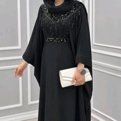 مانتو مجلسی مدل مانتو عبایی مشکی مزونی الیزه قواره دار مجلسی