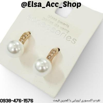 گوشواره طلایی نگین دار آویز مروارید ، بسیار زیبا و مینیمال