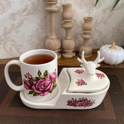 ماگ قند پهلو گل صورتی