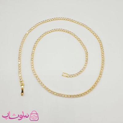 گردنبند دخترانه تنیسی طلایی رنگ نگین مربع سفید 60 سانت کد 3598