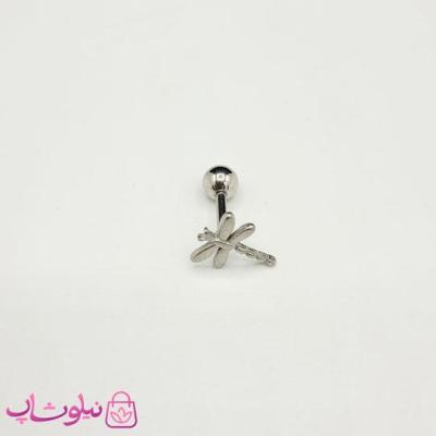 پیرسینگ گوش استیل مدل سنجاقک نقره ای رنگ کوچک کد 90
