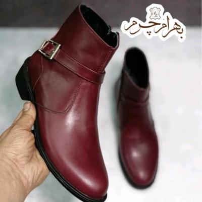 نیم بوت زنانه اسپرت چرم طبیعی مدل کاترین زرشکی