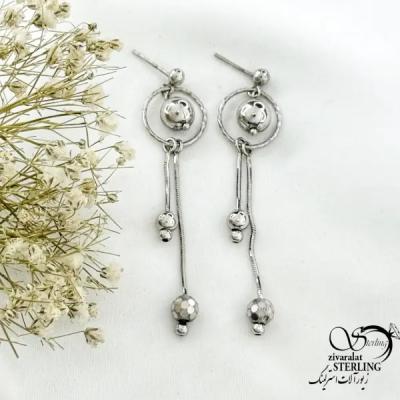 گوشواره نقره آویز گوی با عیار925 کد 21330