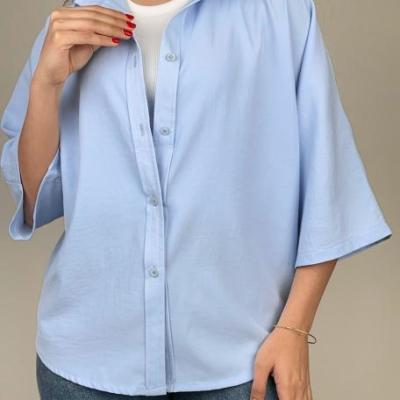 شومیز باکسی آستین 3ربع پارچه پری سیلک قد 65