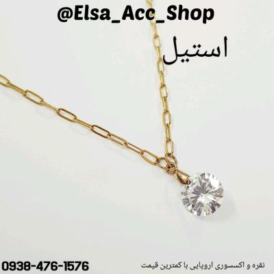 گردنبند استیل طلایی آویز سنگ زیرکنیا کریستالی ، مناسب استفاده دائم