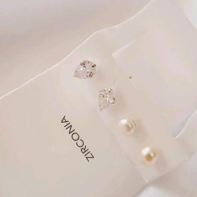 پک گوشواره 2 جفت نگین zirconia نقره 925