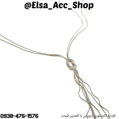 گردنبند رولباسی زنجیر بلند نقره ای مدل کراواتی