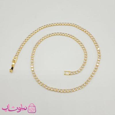 گردنبند دخترانه تنیسی طلایی رنگ نگین مربع سفید 45 سانت کد 2598