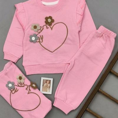 بلوزشلواردخترانه قلب وسه گل صورتی