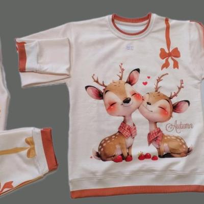 بلوز شلوار دخترانه طرح پشت ورو چاپ گوزن