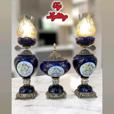 (ست سه تیکه) آباژور چراغ رومیزی و کاپ رومیزی طرح فرشته مدل ملور