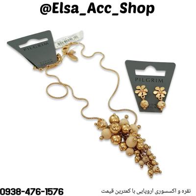 نیم ست گردنبند و گوشواره انگوری کار شده با چوب