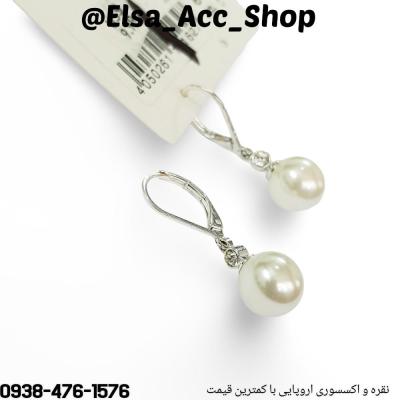 گوشواره قفلی نقره ای آویز مروارید ، بسیار زیبا و مینیمال