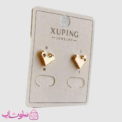 گوشواره میخی ژوپینگ مدل قلب ریز تک نگین سفید کد 996