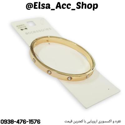 دستبند بنگل طلایی کار شده با سنگ زیرکنیا ، فری سایز