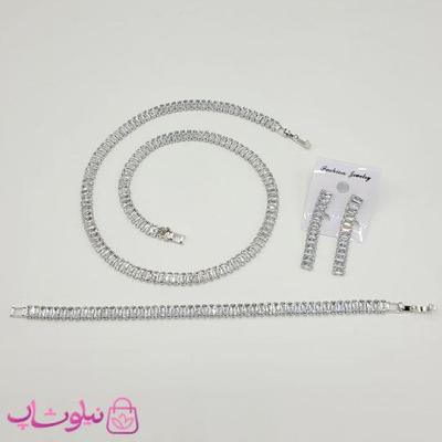 سرویس زنانه تنیسی مدل نقره ای با نگینهای سفید باگتی کد 530