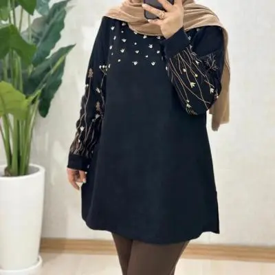 تونیک مخمل کبریتی گلدوزی مدل افق