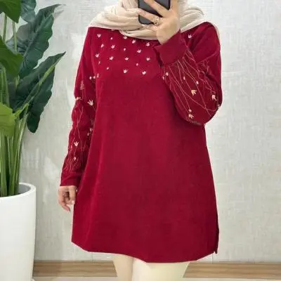 تونیک مخمل کبریتی گلدوزی مدل افق