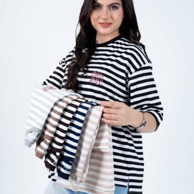 تیشرت زنانه دخترانه باکسی راه راه رینگر