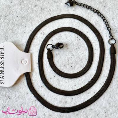 زنجیر زنانه مدل هرینگبون مشکی استیل عرض 4 میل کد 992
