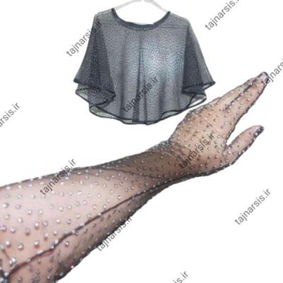 ست یقه حجاب و دستکش خالدار
