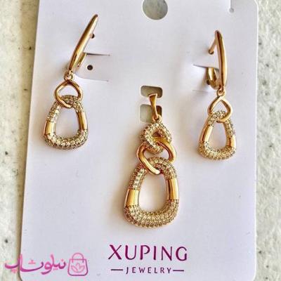 ست پلاک و گوشواره زنانه ژوپینگ طلایی نگیندار کد 7991