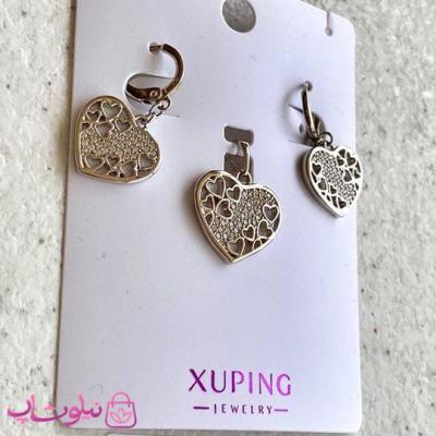 نیم ست زنانه ژوپینگ طرح قلبی نقره ای رنگ کد 3591