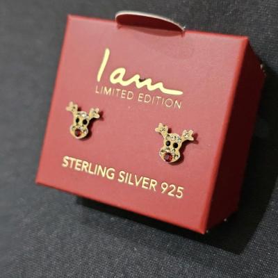 گوشواره گوزن ابکاری طلا نقره 925 وارداتی