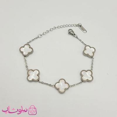 دستبند دخترانه مدل ونکلیف سفید نقره ای کد 1398