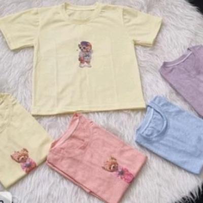 تیشرت دخترانه ملانژ رنگی یقه گرد چاپدار سایز 45