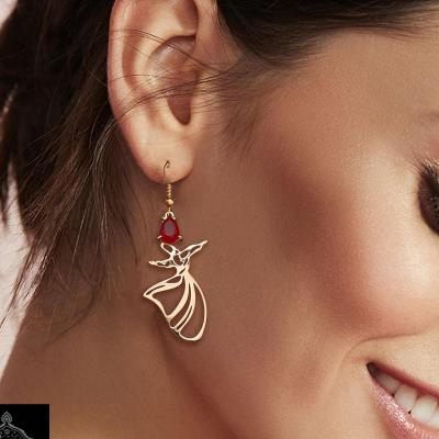 گوشواره سماع برنجی با نگین کریستال مرغوب