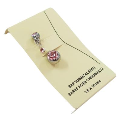 پیرسینگ ناف استیل ، کریستال صورتی با آویز نگین صورتی