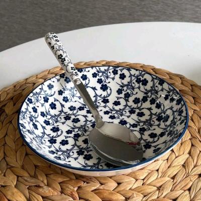 قاشق خورشت دسته سرامیکی دنی هوم طرح گل آبی