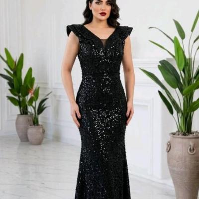 پیراهن ماکسی مجلسی زنانه پولکی ملیله مدل شیما تا سایز46