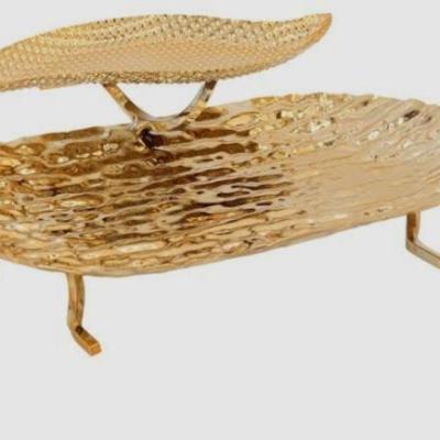 شیرینی خوری دو طبقه طلایی فلزی وارداتی رنگ ثابت