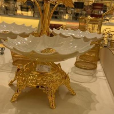 خرید استند شیرینی‌خوری سه‌تایی فلزی با ظرف سرامیکی رنگ ثابت