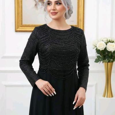 پیراهن شب زنانه دانتل چمنی و حریر با سنگ کریستال مدل شمیم سایز بزرگ