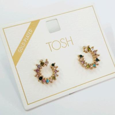گوشواره با روکش طلا کار شده با نگین های مولتی کالر اتمی ، برند TOSH