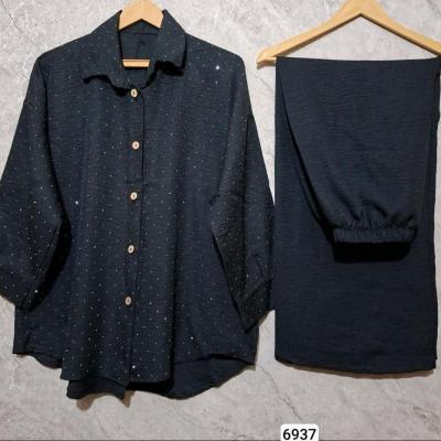 مانتو اسپرت زنانه مدل ست مانتو و شلوار سایز بزرگ شانتون نگین دار