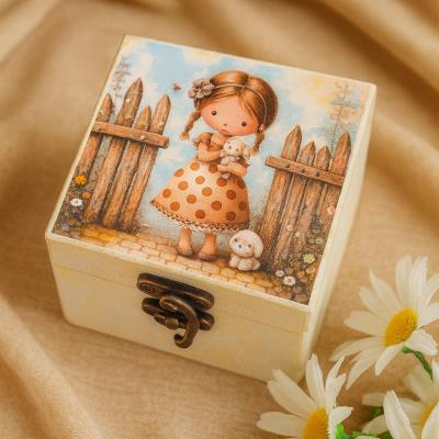 جعبه چوبی جواهرات پتینه دخترانه